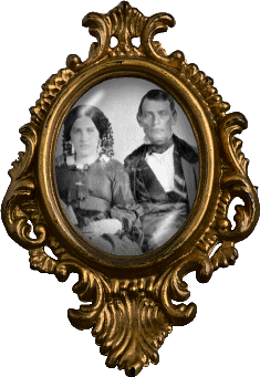 Wedding picture of John Mortgrage in an ornate gold frame