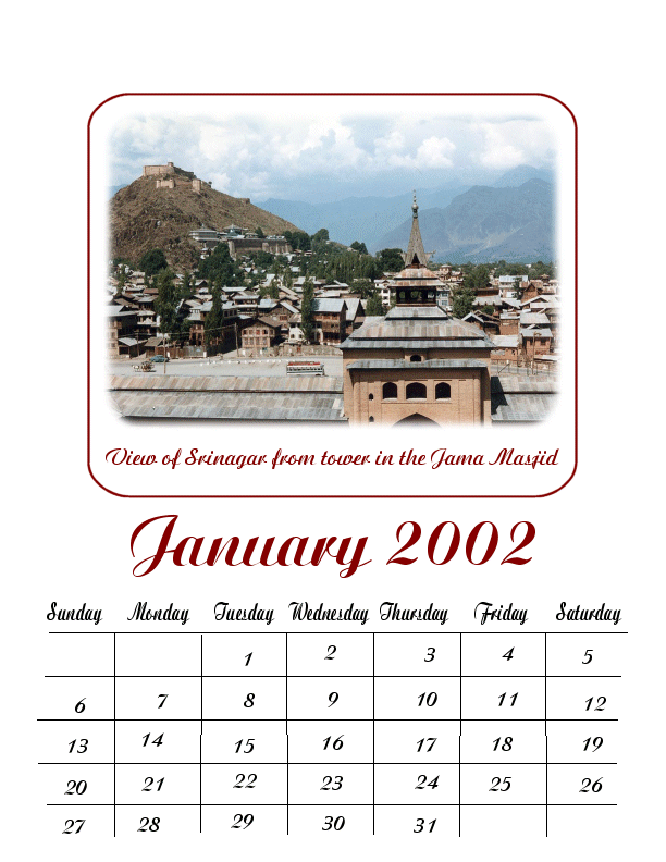 Calendar variation 6 View of Srinagar from tower in the Jama Masjid, Srinagar, Kashmir, India