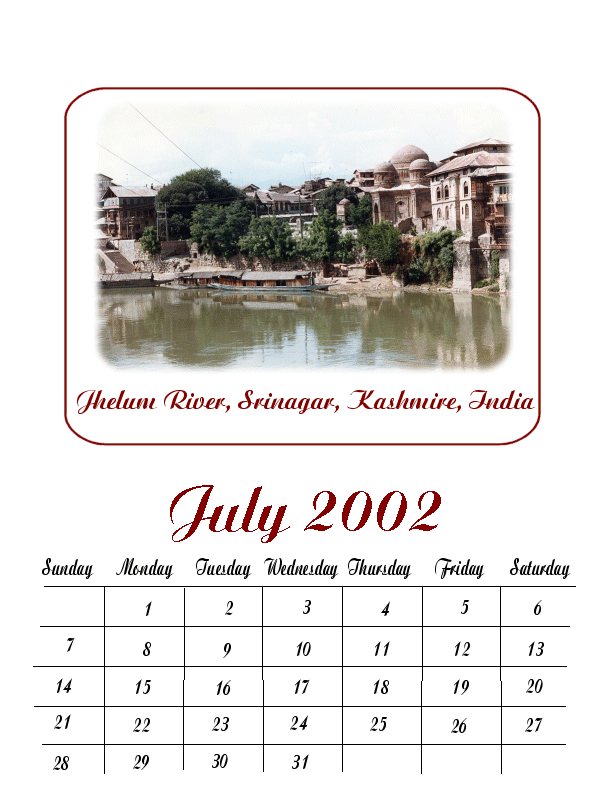 Calendar variation 12 Jhelum River, Srinagar, Kashmir, India