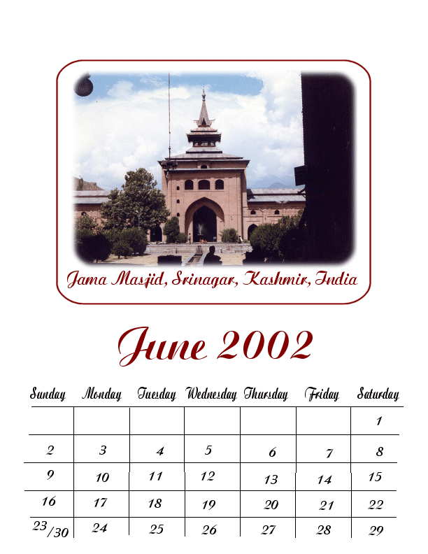 Calendar variation 11 Jama Masjid, Srinagar, Kashmir, India