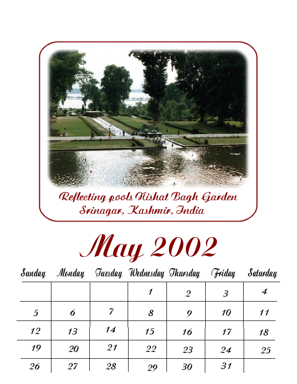 Calendar variation 10 Reflecting pools Nishat Bagh Garden, Srinagar, Kashmir, India