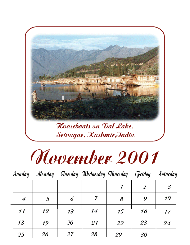 Calendar variation 4 Houseboats on Dal Lake, Srinagar, Kashmir, India