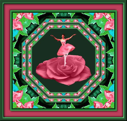 Rework of picture with rose recolored and mary in kaleidoscope frame.