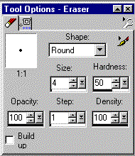 Eraser Tool Option Pallette settings