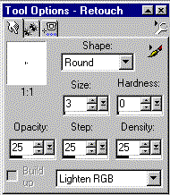 Retouch Tool Options Pallette settings