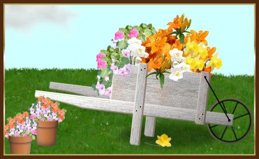 Garden cart and flower pots