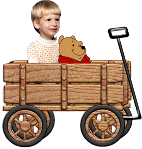 Billy and Pooh in a wagon
